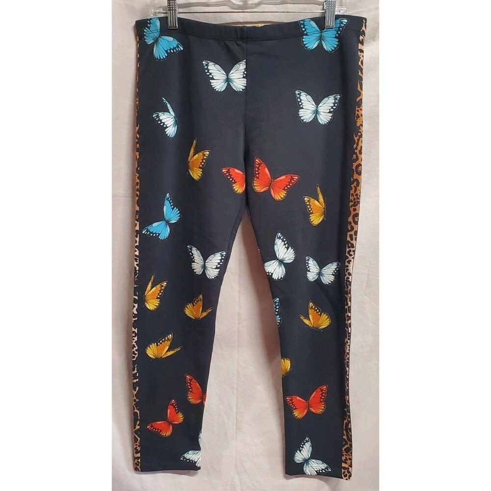 Johnny Was Cressida Butterfly Animal black Multi athleisure Leggings L NWT